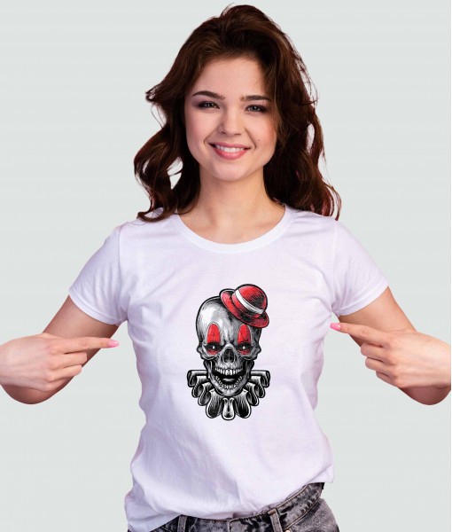 Дамска тениска с щампа Готика Clown Skull With Hat - TShirtArtShop.com